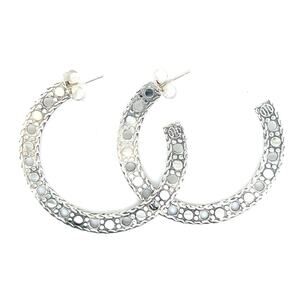 John Hardy Sterling Silver 925 Dot Flat Hoop Earrings Designer 2in
